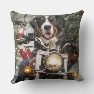 Greater Swiss Mountain Riding Motorcycle Christmas Throw Pillow