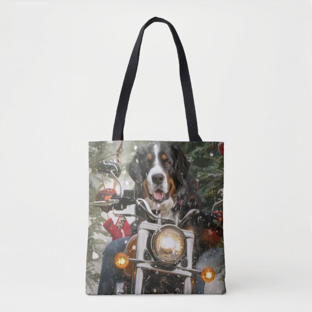 Greater Swiss Mountain Riding Motorcycle Christmas Tote Bag (Front)