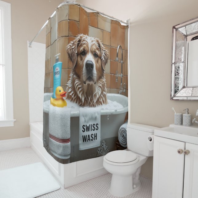 Greater Swiss Mountain Sloppy Sleepy Cute Funny Shower Curtain (In Situ)