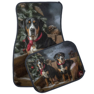 Greater Swiss Mountain Snowy Sleigh Christmas Car Floor Mat