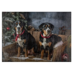 Greater Swiss Mountain Snowy Sleigh Christmas Cutting Board