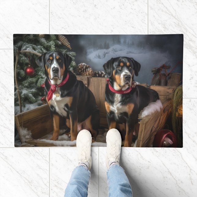 Greater Swiss Mountain Snowy Sleigh Christmas  Doormat (Indoor)