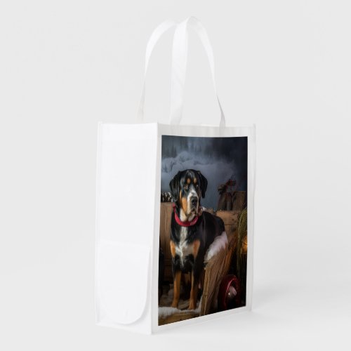 Greater Swiss Mountain Snowy Sleigh Christmas  Grocery Bag