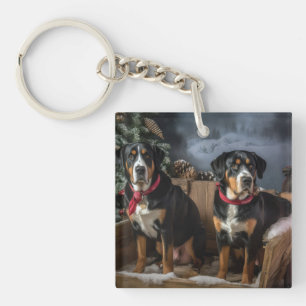 Greater Swiss Mountain Snowy Sleigh Christmas Keychain