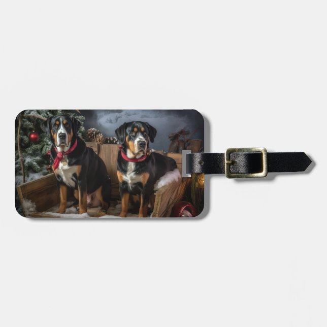 Greater Swiss Mountain Snowy Sleigh Christmas  Luggage Tag (Front Horizontal)