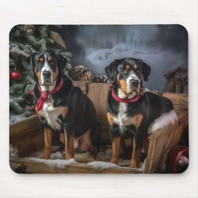 Greater Swiss Mountain Snowy Sleigh Christmas  Mouse Pad (Front)