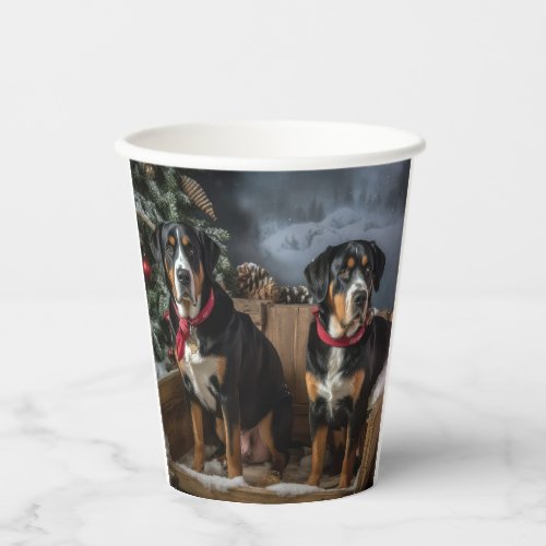 Greater Swiss Mountain Snowy Sleigh Christmas  Paper Cups