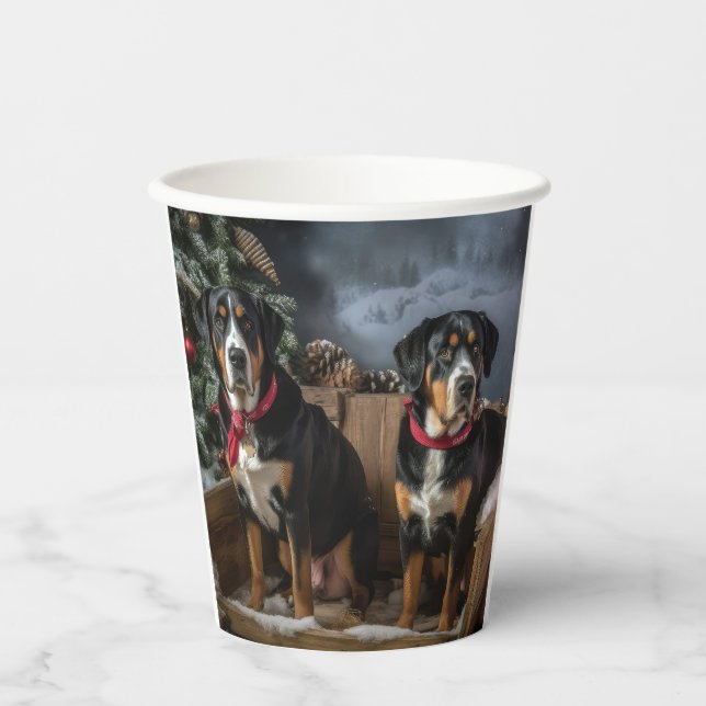 Greater Swiss Mountain Snowy Sleigh Christmas  Paper Cups (Front)