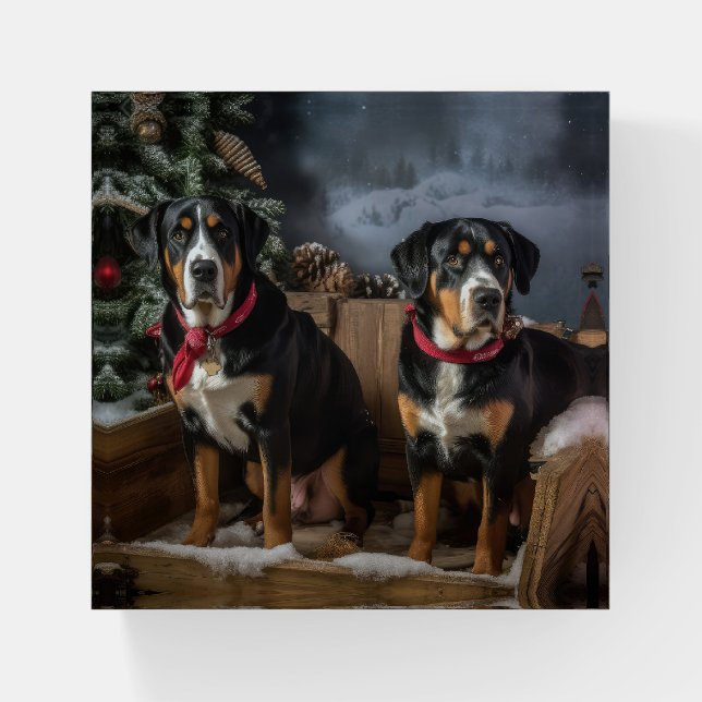 Greater Swiss Mountain Snowy Sleigh Christmas  Paperweight (Front)