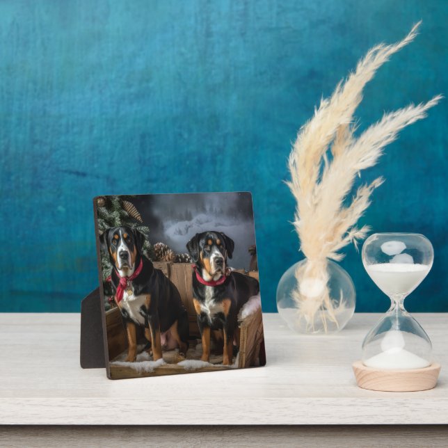 Greater Swiss Mountain Snowy Sleigh Christmas  Plaque (Insitu)