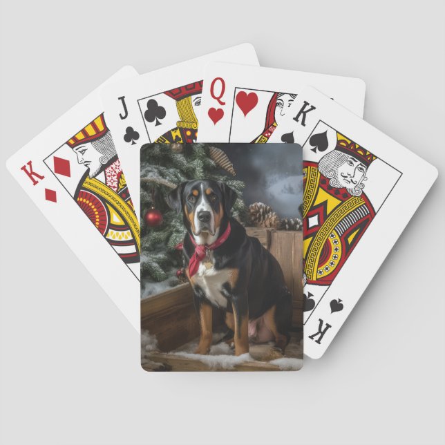 Greater Swiss Mountain Snowy Sleigh Christmas  Poker Cards (Back)