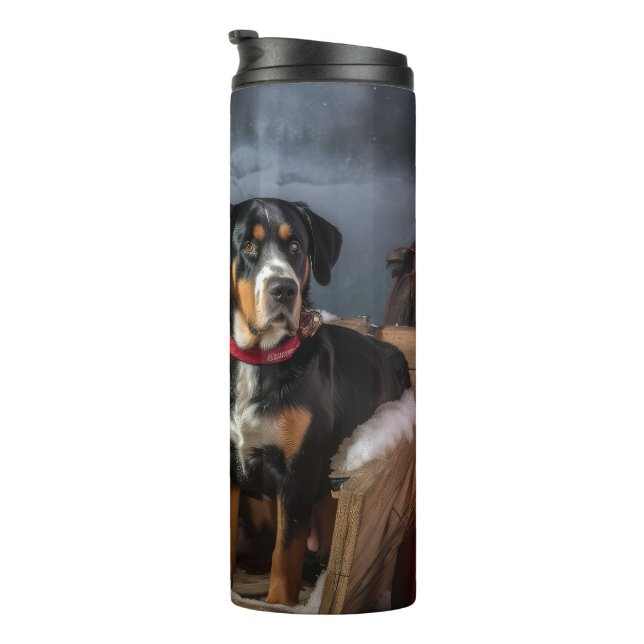 Greater Swiss Mountain Snowy Sleigh Christmas  Thermal Tumbler (Rotated Right)
