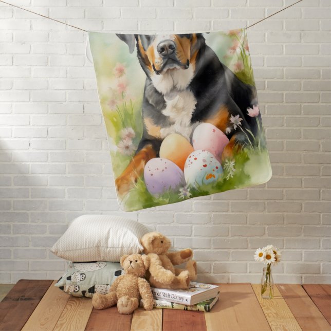 Greater Swiss Mountain with Easter Eggs Baby Blanket (In Situ)