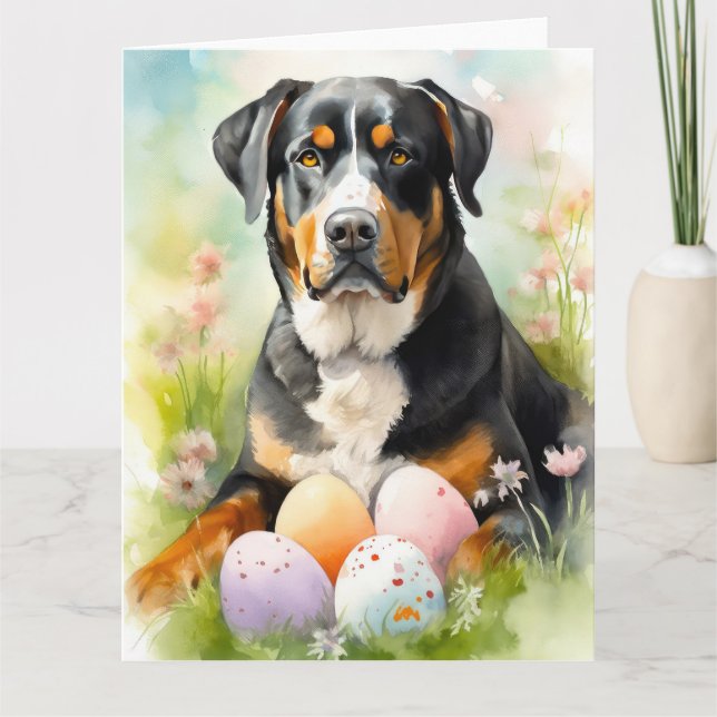 Greater Swiss Mountain with Easter Eggs Card (Front)