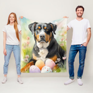 Greater Swiss Mountain with Easter Eggs Fleece Blanket