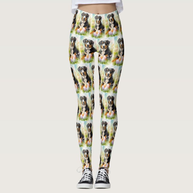 Greater Swiss Mountain with Easter Eggs Leggings (Front)