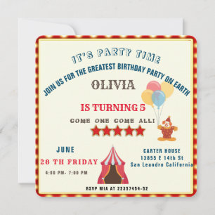 GREATEST 5TH Birthday Party Circus THEME Save The Date