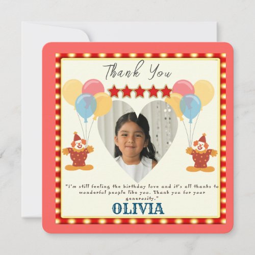 GREATEST 5TH  Birthday Party Circus THEME Thank You Card