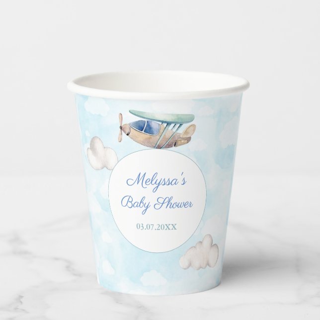 Greatest Adventure Airplane Baby Shower Party Paper Cups (Front)