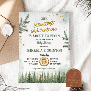 Greatest Adventure Begins Forest Baby Shower Invitation