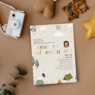 Greatest Adventure Gender Neutral Baby Shower Gold Foil Invitation