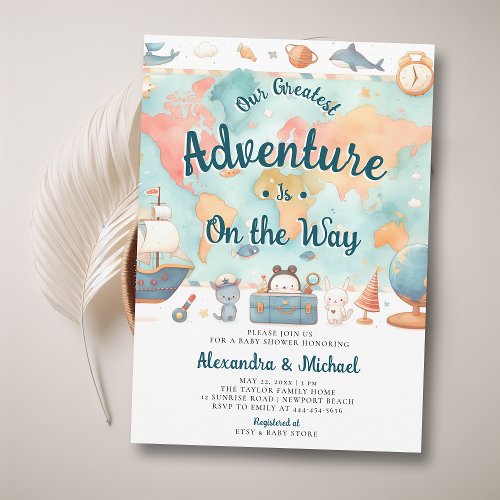 Greatest Adventure Map Couples Boy Baby Shower Invitation