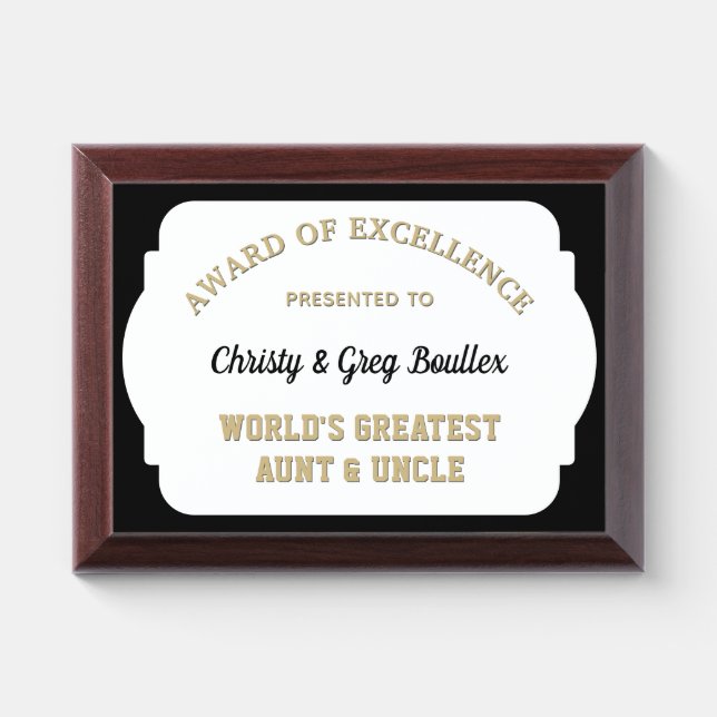 Greatest Aunt & Uncle Award Plaque (Horizontal)