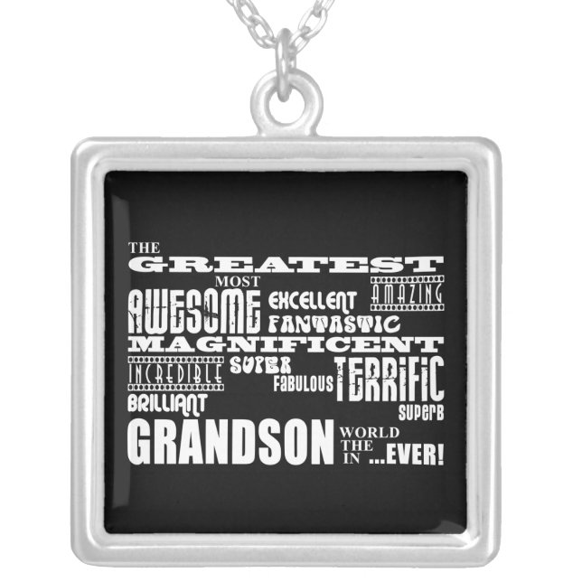 Greatest Best Grandsons Birthday Parties Christmas Silver Plated Necklace (Front)