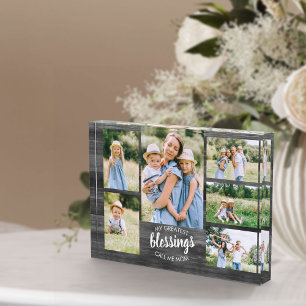 Greatest Blessings Call me Mom 6 Photo Grey Wood Block