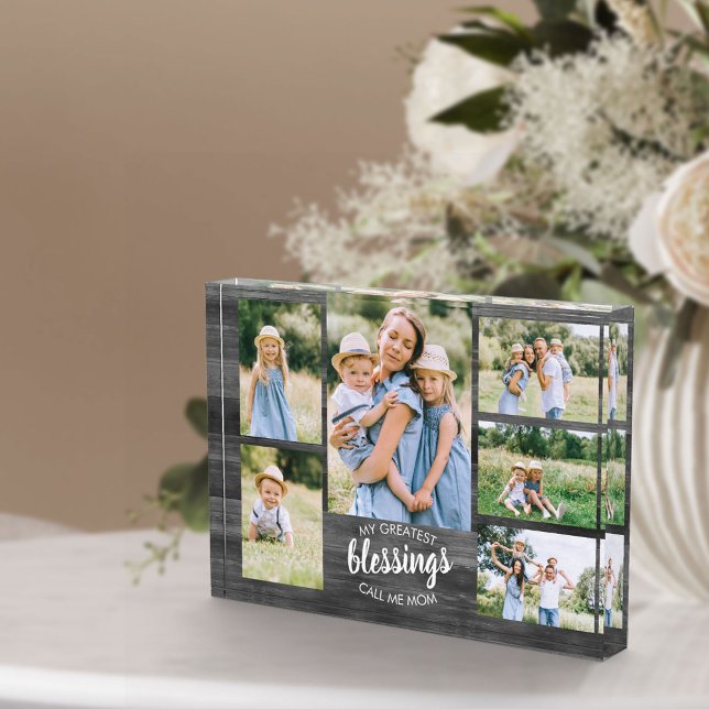 Greatest Blessings Call me Mom 6 Photo Grey Wood Block (Creator Uploaded)