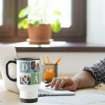 Greatest Dad | Color Block Photo Collage Travel Mug<br><div class="desc">Modern striped blue and green color block 3 photo collage. Featuring "DAD" written in a trendy grid layout with sweet hand written message and room for names and/or year. These are Father’s Day gifts that are perfect for any dad. A gift that he will treasure for a lifetime! Can be...</div>