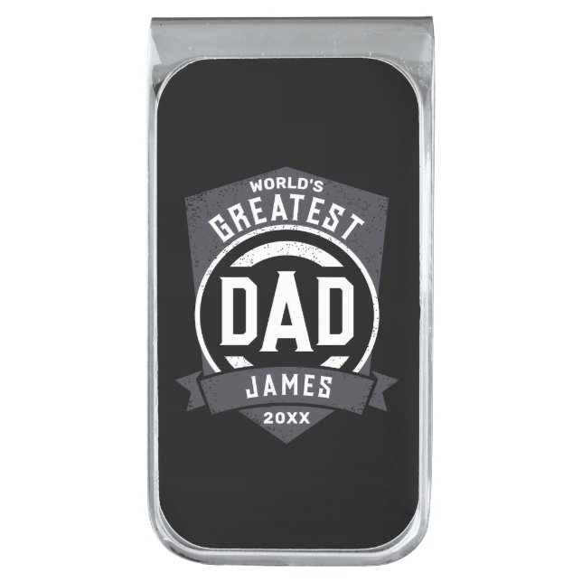 Greatest Dad Ever Modern Father's Day Gift Silver Finish Money Clip (Front Vertical)