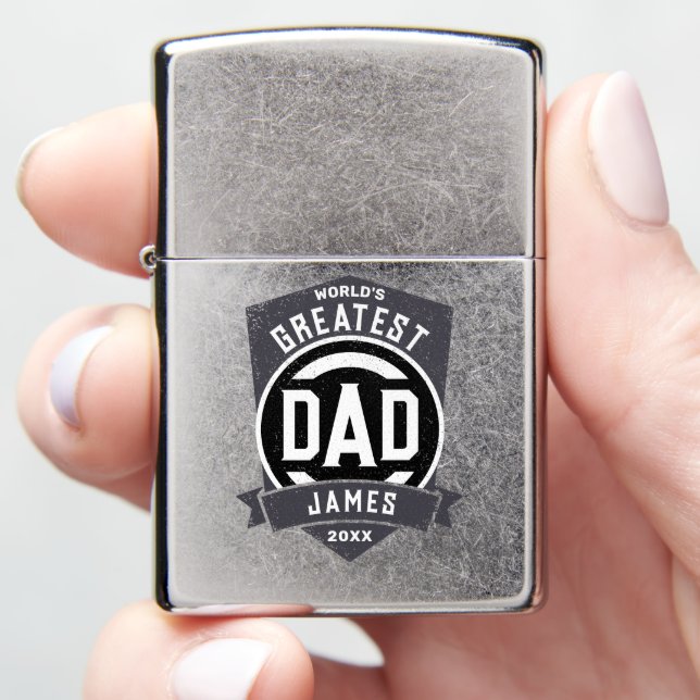 Greatest Dad Ever Modern Father's Day Gift Zippo Lighter (In Hand)