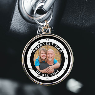 Greatest Dad of All Time GOAT Clock Family Photo Keychain