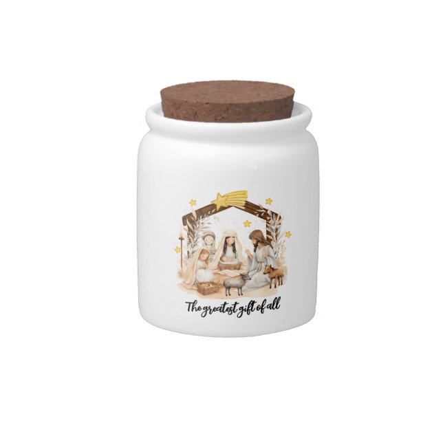 Greatest Gift  of all Jesus Christmas Nativity  Candy Jar (Front)