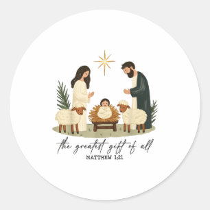 Greatest Gift Of All Nativity Scene Christian Chri Classic Round Sticker