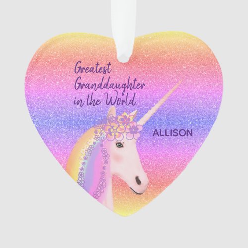 Greatest Granddaughter Unicorn Personalized Ornament