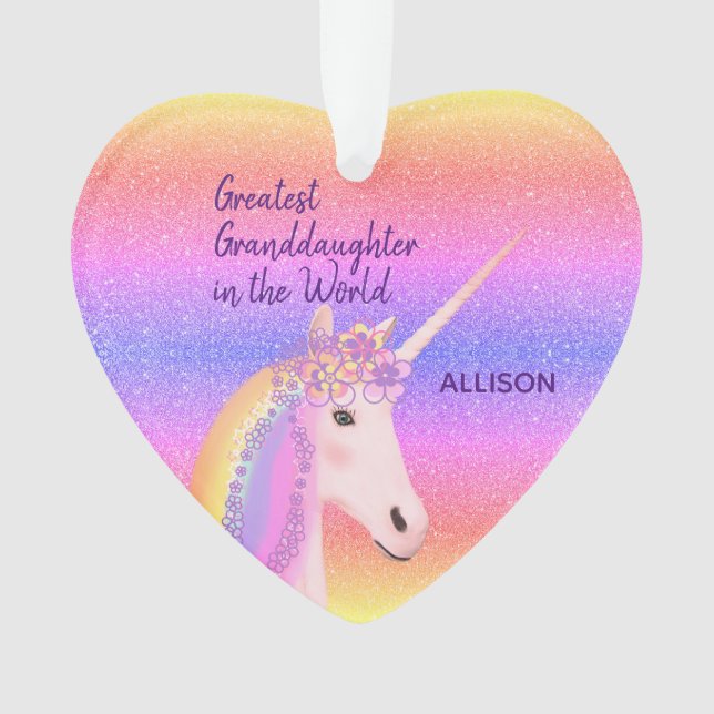Greatest Granddaughter Unicorn Personalized Ornament (Front)