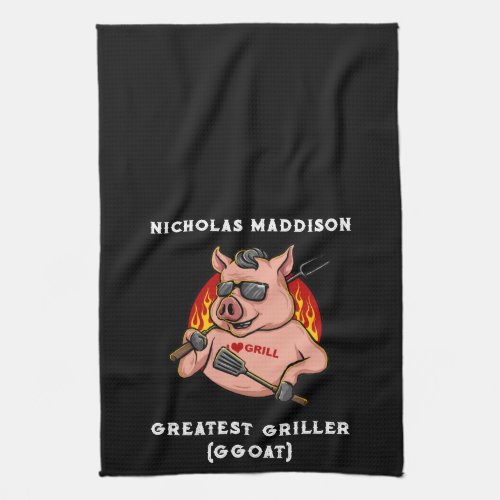 Greatest Griller Pig Mascot Personalized  Kitchen Towel