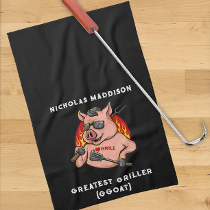 Greatest Griller Pig Mascot Personalized Kitchen Towel