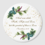 Greatest is Love Bible Winter Evergreen Christmas Magnet<br><div class="desc">Elegant Christmas Wedding Scripture magnet depicts simple watercolor evergreen branches adorned with holly leaves,  red berries and gold splashes. Features Bible Verse 1 Corinthians 13:13,  "And now abide faith,  hope and love,  but the greatest of these is love." Good choice for winter and Christmas._</div>