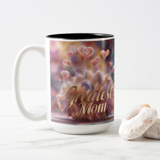 Greatest Mom  Two-Tone Coffee Mug (With Donut)