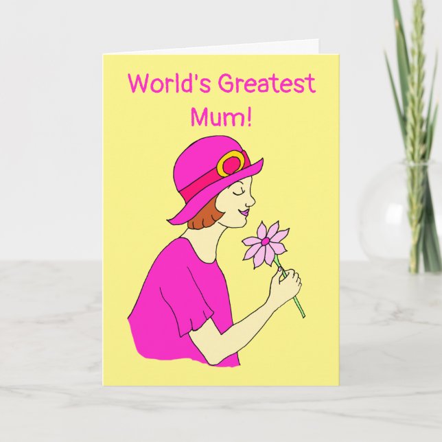 Greatest Mum Pink Hat Mother's Day Card (Front)