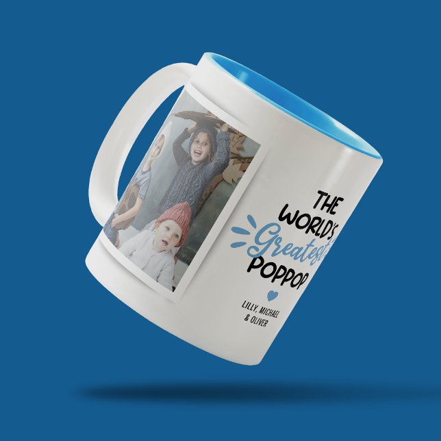 Greatest Poppop Father's Day 2 Photo Two-Tone Coffee Mug (Creator Uploaded)