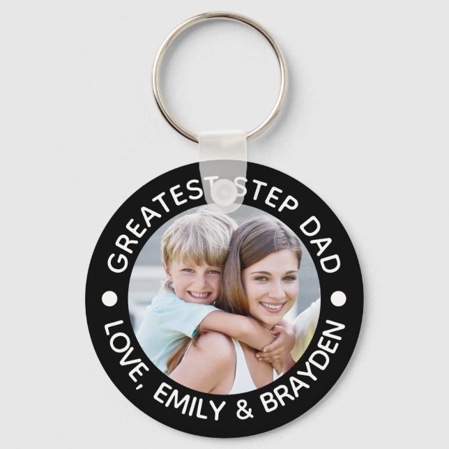 GREATEST STEP DAD Photo Your Color Personalized Keychain (Front)