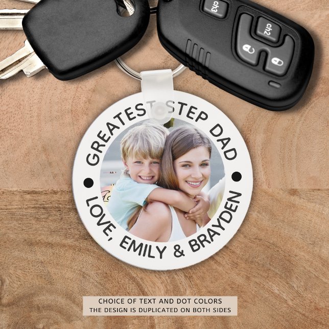 GREATEST STEPDAD Black Photo Personalized Keychain (Creator Uploaded)