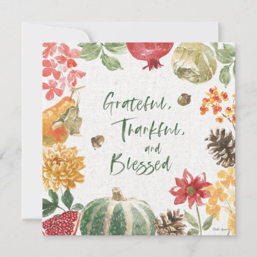 Greatful Thankful and Blessed Harvest Holiday Card