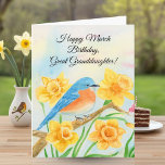 GreatGranddaughter Happy March Birthday Blue Bird  Card<br><div class="desc">This spring birthday card features a bluebird nestled among daffodil-filled branches,  March’s birth flower,  symbolizing hope,  renewal,  and happiness. The gentle spring imagery creates a cheerful and heartfelt design,  making this card a thoughtful choice for celebrating a March birthday with warmth and meaning.</div>