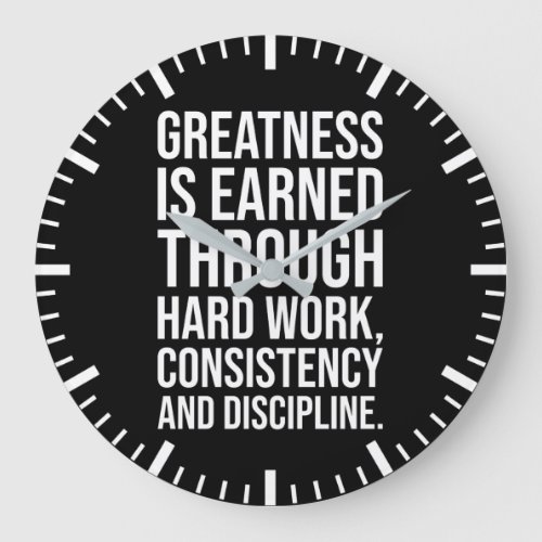 Greatness and Hard Work _ Gym Hustle Success Large Clock