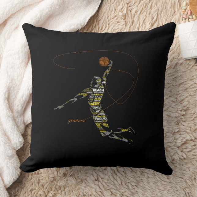 Greatness Basketball Typography Throw Pillow (Blanket)